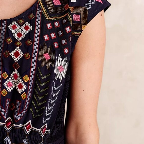 Anthropologie Bohemian Embroidered Tunic One September Size Small Blue Boho‎ Top - Picture 14 of 14